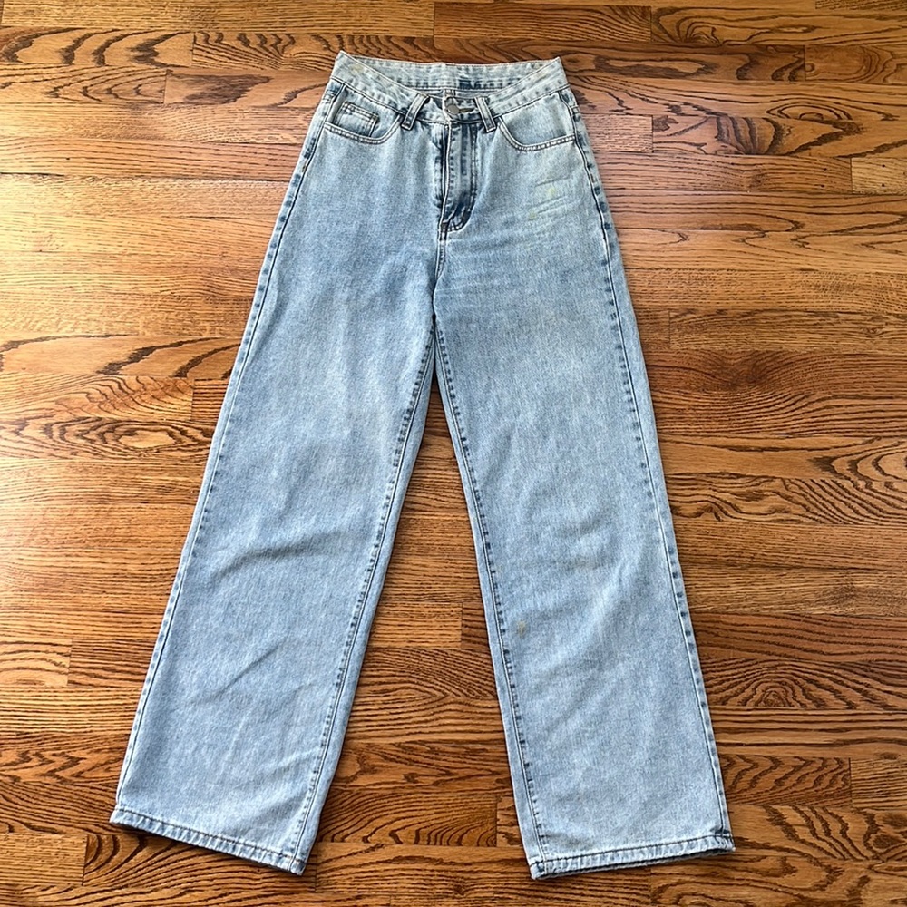 High Rise Straight Leg Blue Jeans
